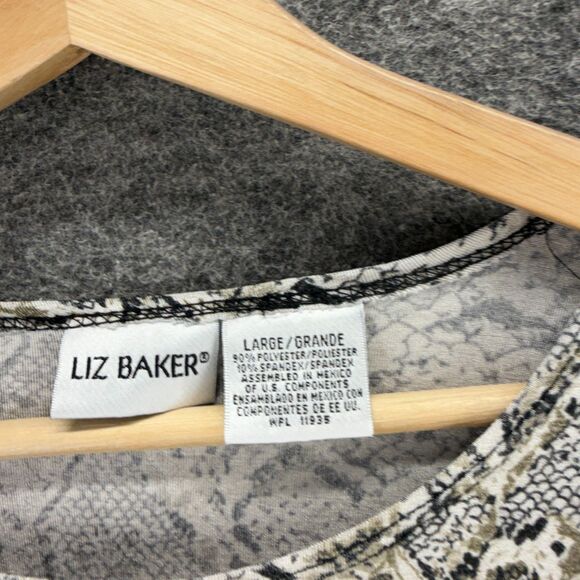 Liz Baker T-Shirt Women L Large Gray Animal Print Short Sleeve Round Neck Casual - Picture 3 of 6